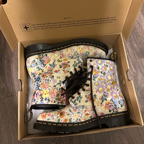 Dr. Martens Shoes - Dr. Martens 1460 parchment beige floral boots women 10 custom